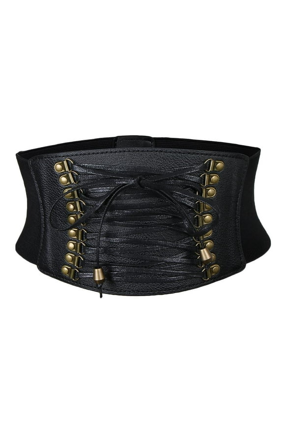 Leather Wide Waist Belt Buckle Ladies Dress Belt Hip Stretch Belt with Snaps for Women