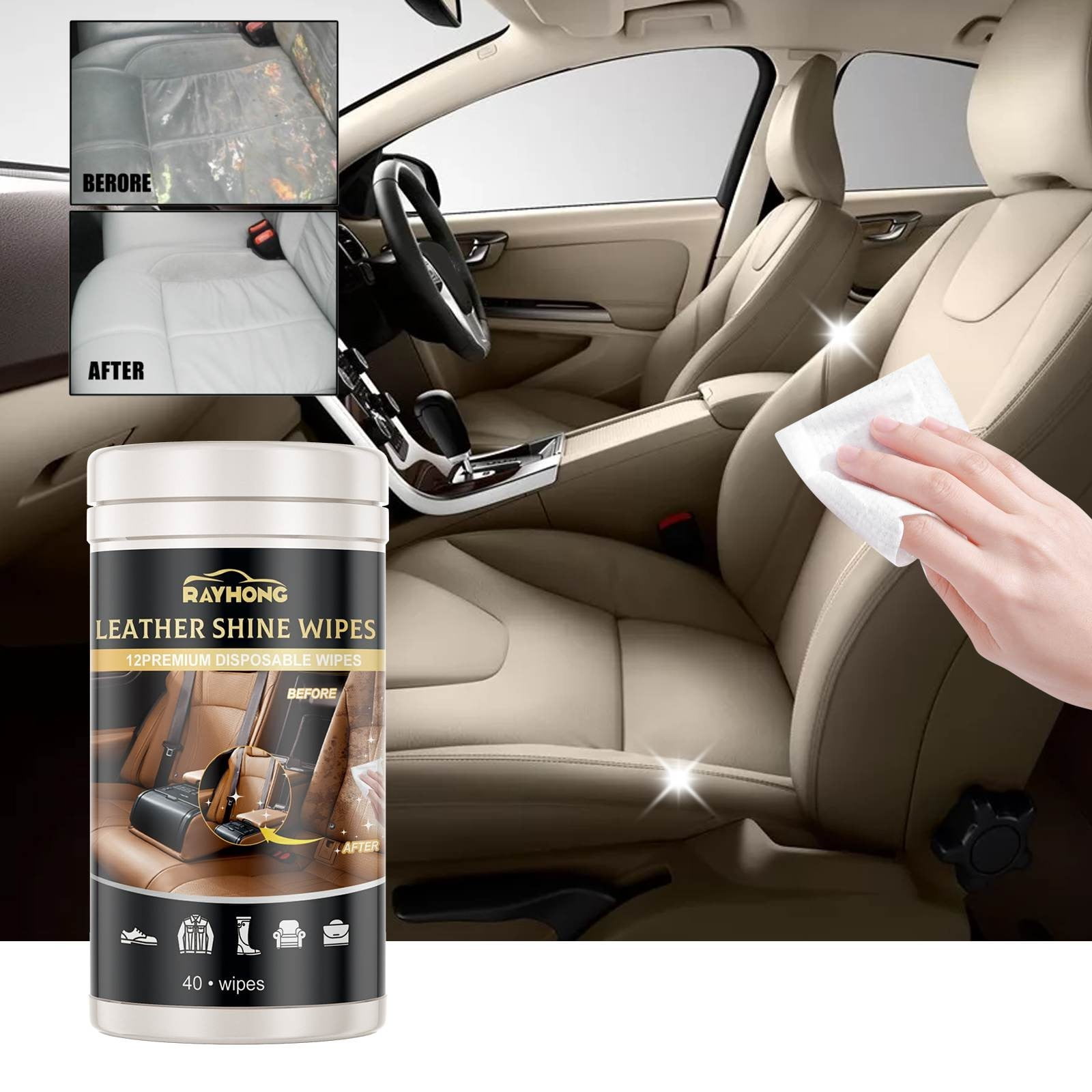 Leather Wipes Clean and Condition Car Seats,Shoes,Couches and More