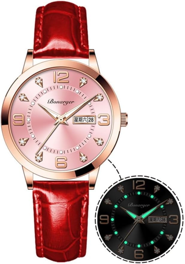 Leather Women Watches Ladies Dress Analog Quartz Date Classic Luminous Leather Strap 3ATM Waterproof Female Wrist Watch