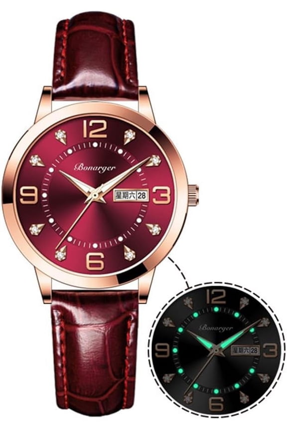 Leather Women Watches Ladies Dress Analog Quartz Date Classic Luminous Leather Strap 3ATM Waterproof Female Wrist Watch