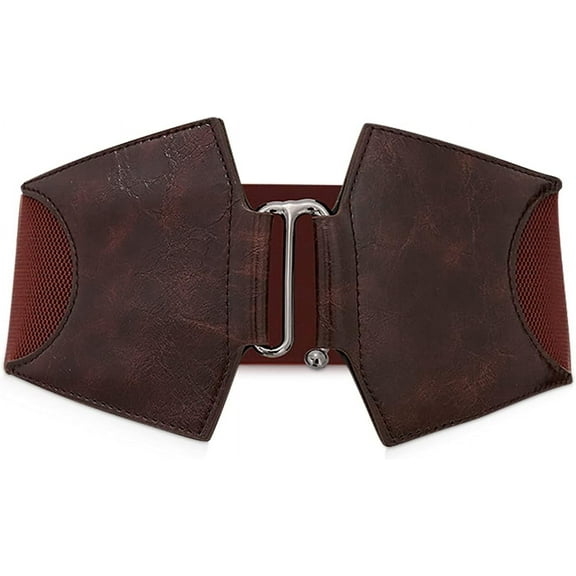 Leather Women's Wide Elastic Waist Belt with Alloy Hook Buckle - Stretchy Cinch Belt for Dress Shirts & Overcoat