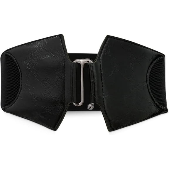 Leather Women's Wide Elastic Waist Belt with Alloy Hook Buckle - Stretchy Cinch Belt for Dress Shirts & Overcoat