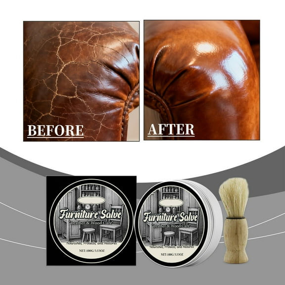 Leather & Wood Salve | Nourishes, Restores & Protects Furniture | Beeswax, Shea & Natural Oils | Revives Dull Surfaces | Gentle Non- Formula | Shine Enhancing Finish | 120g