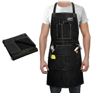Leather Work Apron 24" X 36", ARCCAPTAIN Heat Flame Resistant Cowhide Blacksmith Aprons with 6 Tool Pockets for Welders Men Women, Adjustable M to XXXL-Black