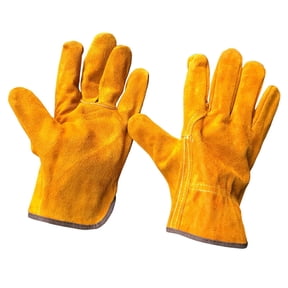 Leather Work Gloves, Flexible Grip Gardening Construction Gloves, Heavy Duty Cowhide Thorn Proof Cut Resistant for Men Women, 1 Pair, 4.7x9.84"
