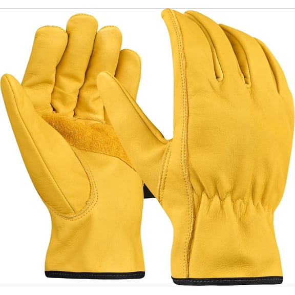 Leather Work Gloves for Winter, Heavy Duty Water-Resistant Cowhide Gloves - Puncture Resistant for Men & Women in Landscaping, Construction & All Seasons Outdoor Jobs