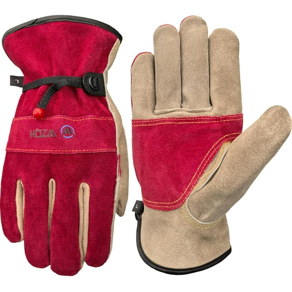 Leather Work Gloves for Women, Medium Glove for Gardening, Tig/Mig Welding, Construction, Chainsaw, Farm, Ranch, etc. Cowhide, Cotton Lined, Utility, Firm Grip, Durable. Rose Red - Grey M