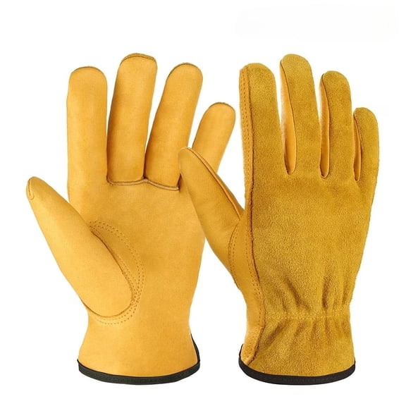 Leather Work Gloves for Men and Women, Heavy Duty Cowhide Gardening Gloves, Thorn Proof Yard Work & Construction Safety Gloves, 1 Pair