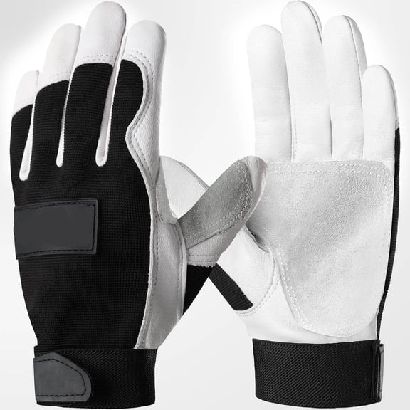 Leather Work Gloves with Grip, Thorn Proof, Heat Puncture Resistant for Gardening Welding Landscaping, White