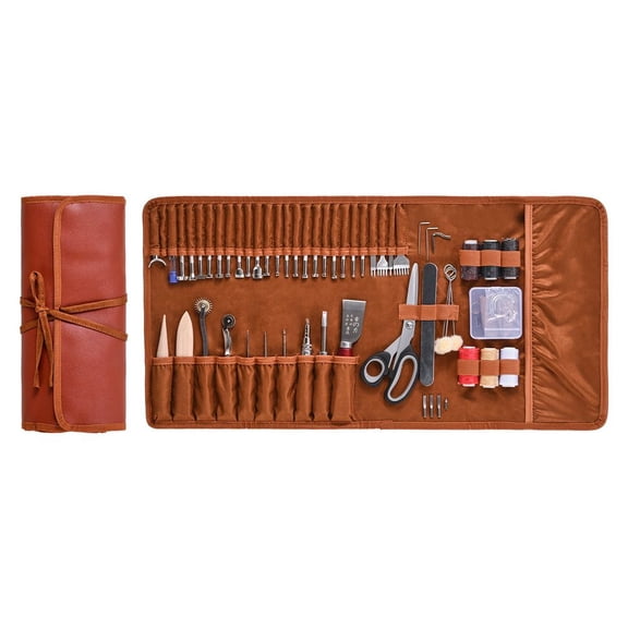 Leather Working Tools Kit, 72 PCS Leather Craft Tools with Portable Leather Storage Bag, Engraving Punching Sewing Stamping Sanding Tools, Ideal for Beginners DIY Enthusiasts and Professionals