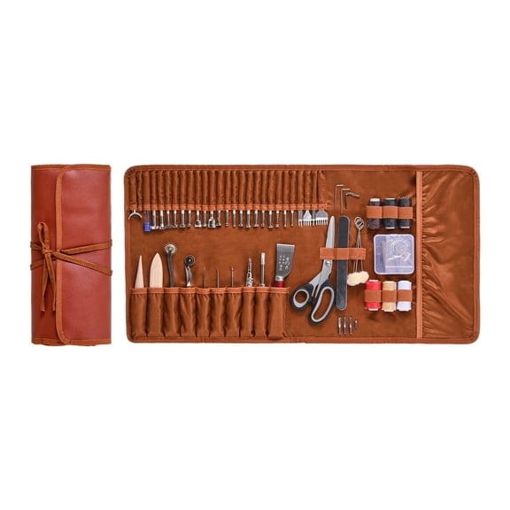 Leather Working Tools Kit 72PCS - Leather Craft Tools Set with Storage Bag - Engraving, Punching, Sewing, Stamping - for Beginners & Professionals