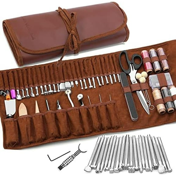 Leather Working Tools Leather Craft Tools for Carving Stamping Sewing Punching Cutting with Custom Storage Bag Professional Tooling Kit for Crafting, Repair & DIY Projects$$Art & Craft