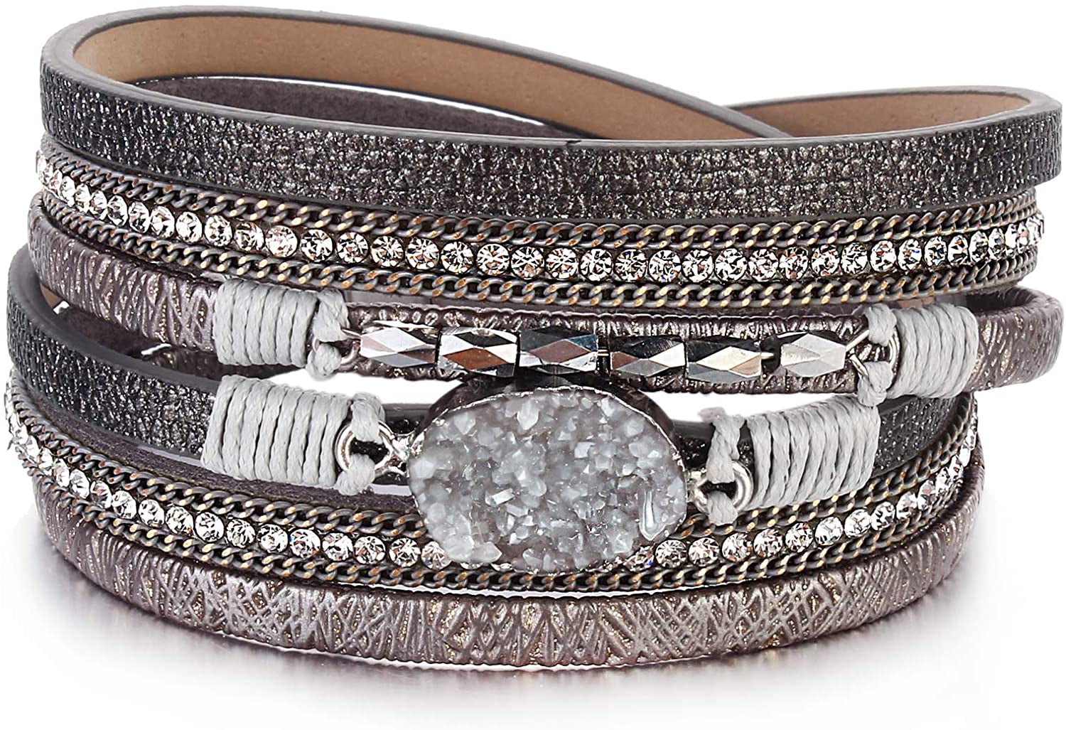 Boho Chic Glass Bead & Knotted Leather Bracelet Kit (Black & Silver) –