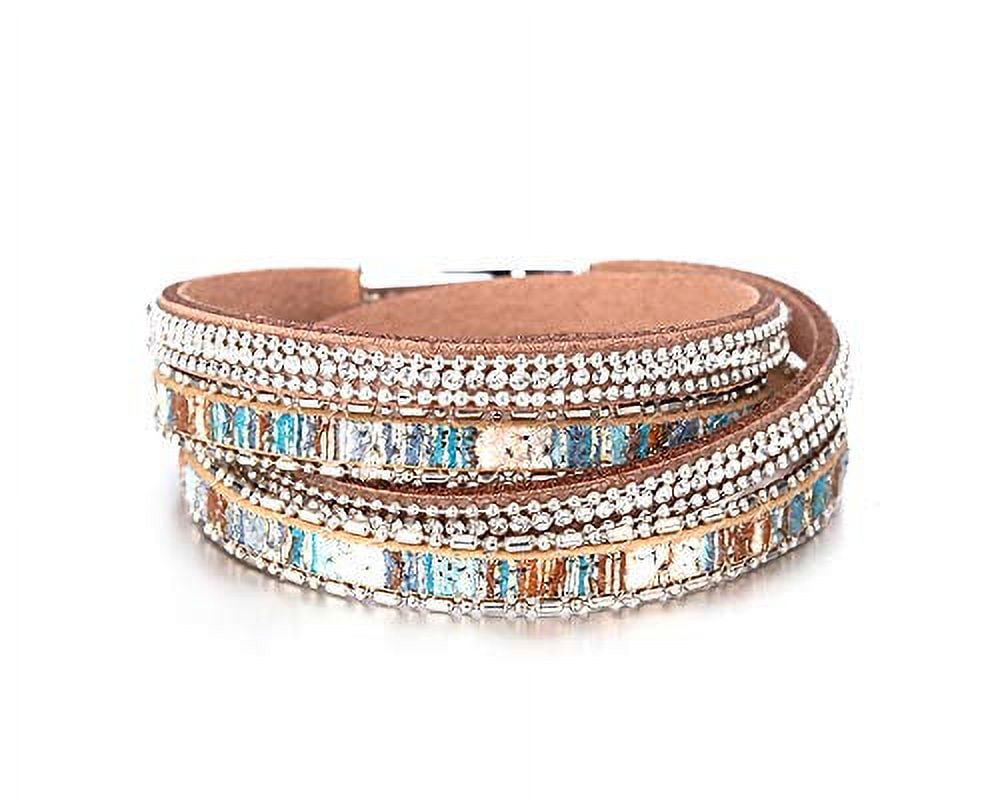 Leather Wrap Bracelets for Women, Boho Leopard Multi-Layer Crystal ...