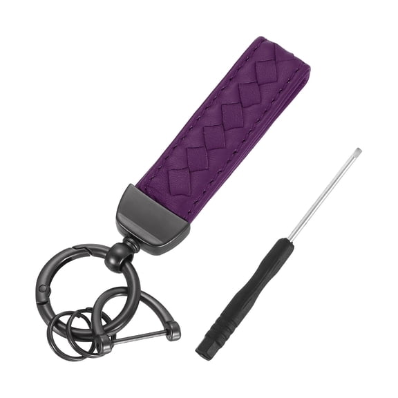 Leather Car Keychain, Universal Key Chain with Anti-Lost D Ring and Dark Gray Key Ring for Key Fob for Women, Men, Purple