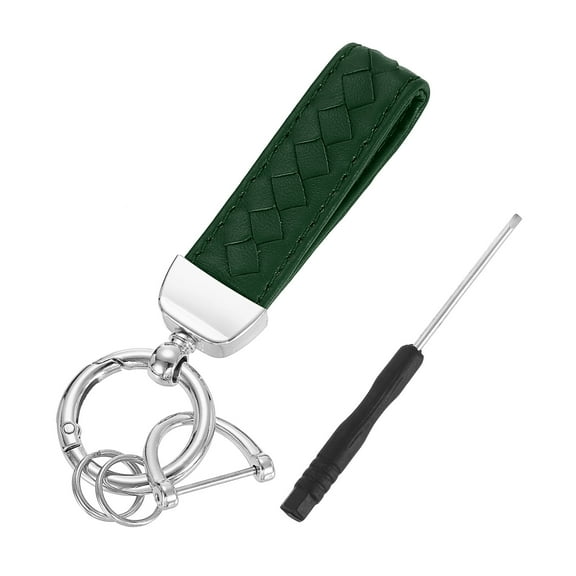 Leather Car Keychain, Universal Key Chain with Anti-Lost D Ring and Silver Key Ring for Key Fob for Women, Men, Green