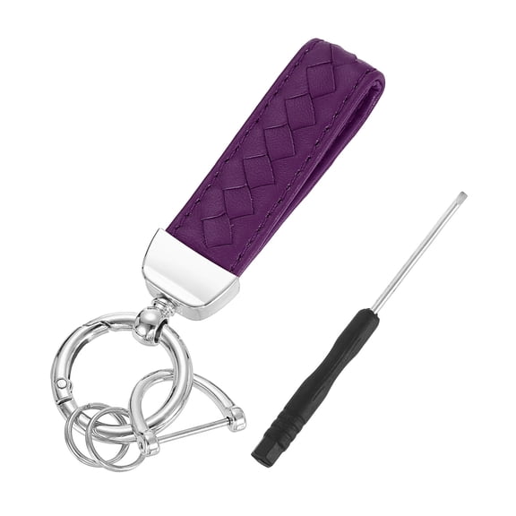 Leather Car Keychain, Universal Key Chain with Anti-Lost D Ring and Silver Key Ring for Key Fob for Women, Men, Purple