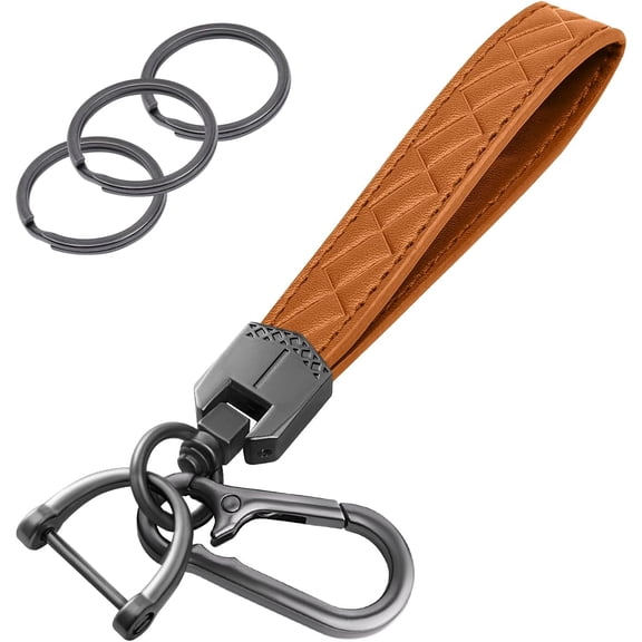 FacoFaco PU Leather Car Key Chain Wrist Keychain with 3 Key Ring and Anti-Lost D Ring (Brown Black)