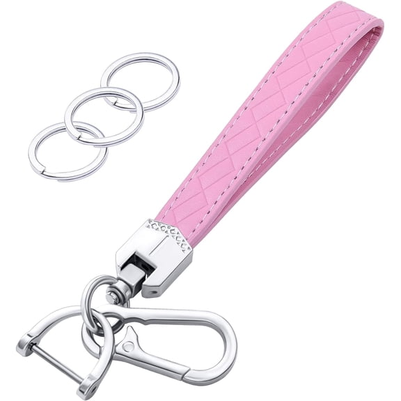 Leather Wristlet Keychain, Car Key Chain Wrist Keychain with 3 Key Ring and Anti-Lost D Ring