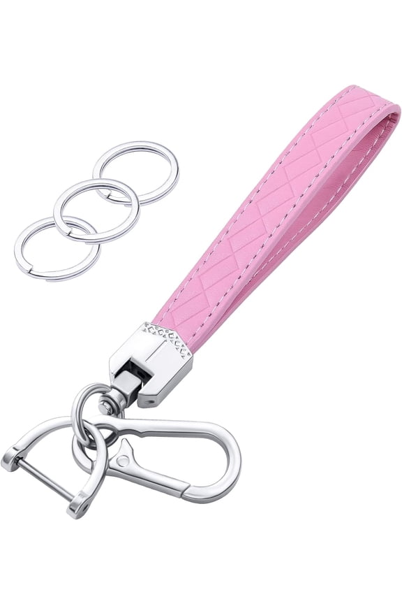 Leather Wristlet Keychain, Car Key Chain Wrist Keychain with 3 Key Ring and Anti-Lost D Ring