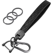 Leather Wristlet Keychain, Car Key Chain Wrist Keychain with 3 Key Ring and Anti-Lost D Ring