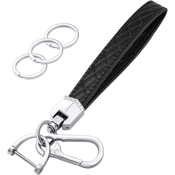 Leather Wristlet Keychain, Car Key Chain Wrist Keychain with 3 Key Ring and Anti-Lost D Ring