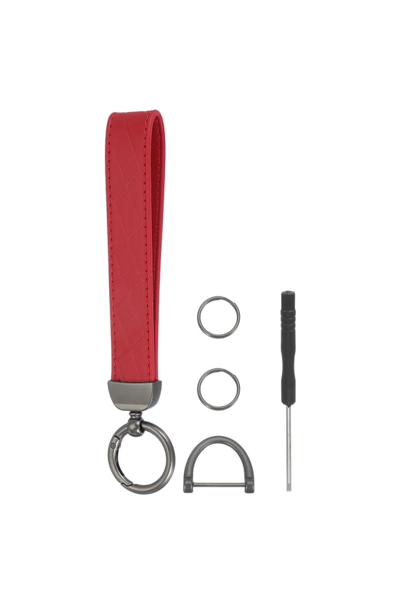 Leather Wristlet Keychain Car Key Chain Holder Black/Red