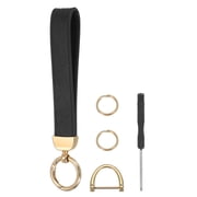 Leather Wristlet Keychain Car Key Chain Wristlet, 7" Key Fob Holder with D Ring and 2 Ring Gold Tone/Black