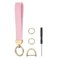 thumbnail image 1 of Leather Wristlet Keychain Car Key Chain Wristlet, 7" Key Fob Holder with D Ring and 2 Key Ring Gold Tone/Pink, 1 of 6