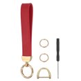 thumbnail image 1 of Leather Wristlet Keychain Car Key Chain Wristlet, 7" Key Fob Holder with D Ring and 2 Ring Gold Tone/Red, 1 of 6