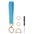 thumbnail image 1 of Leather Wristlet Keychain Car Key Chain Wristlet, 7" Key Fob Holder with D Ring and 2 Key Ring Gold Tone/Sky Blue, 1 of 6
