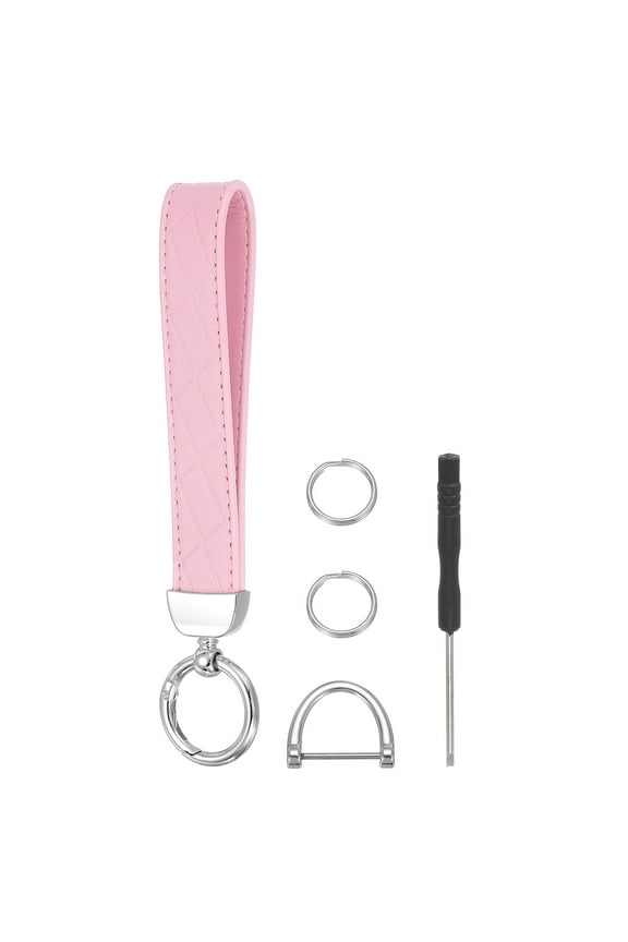Leather Wristlet Keychain Car Key Chain Wristlet for Women, 7" Key Fob Holder, Silver Tone/Pink