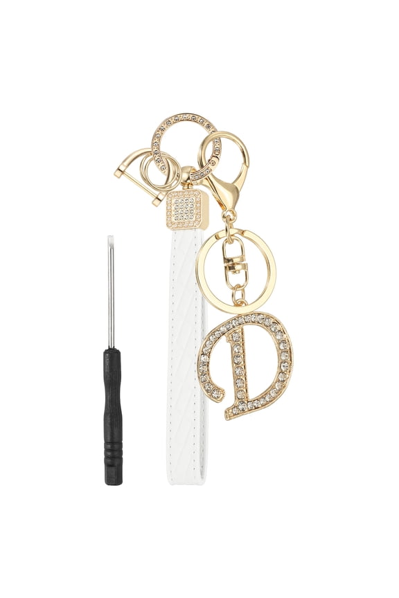 Leather Wristlet Keychain, Chic Letter D Keychains with Key Ring and D Ring Car Keys Keychain Decorative Alphabet Key Chain for Bag Backpack DIY, Gold Tone