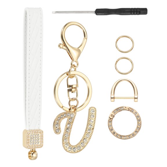 Leather Wristlet Keychain, Chic Letter U Keychains with Key Ring and D Ring Car Keys Keychain Decorative Alphabet Key Chain for Bag Backpack DIY, Gold Tone