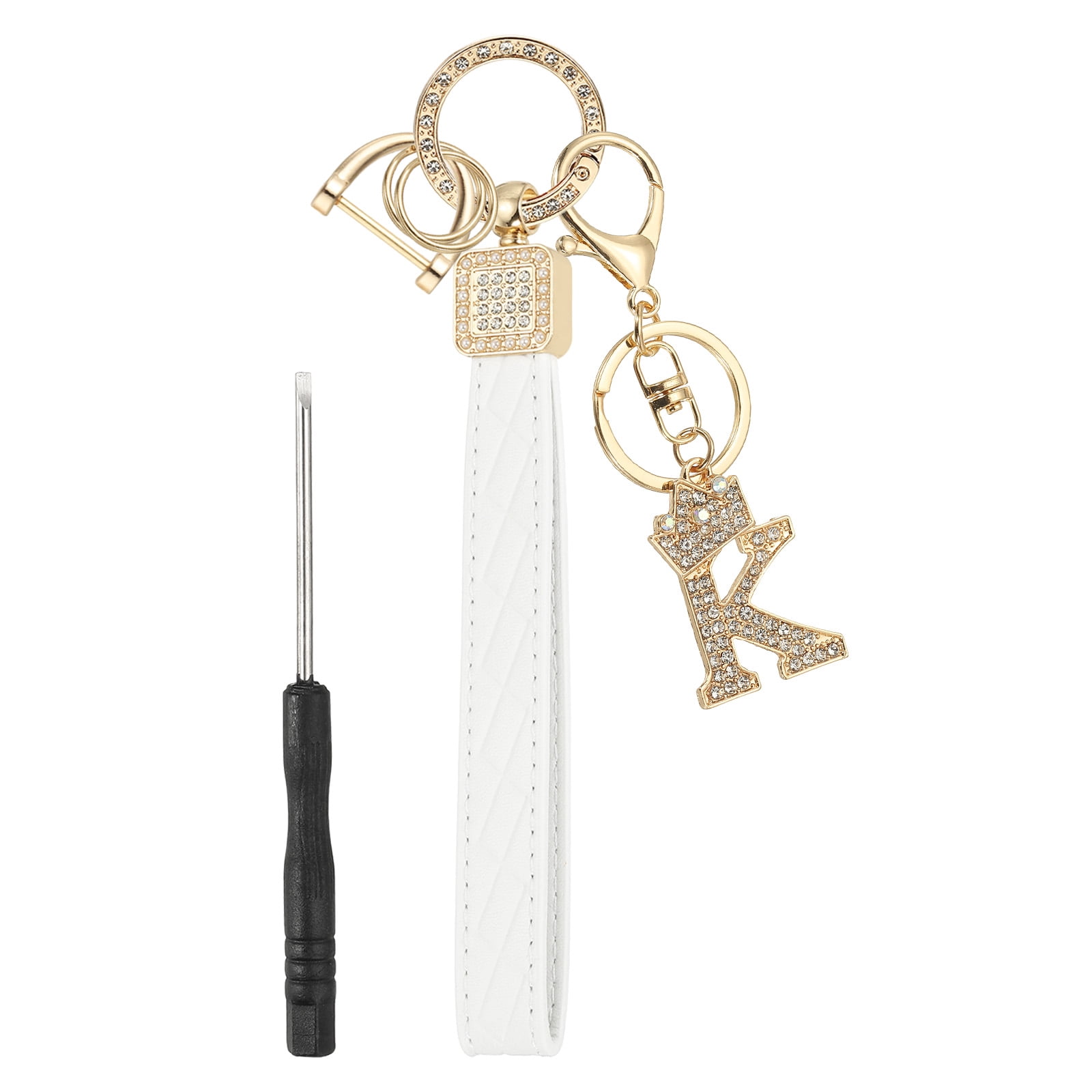 Key Chain K Leather Wristlet Keychain, Crown Design Letter K Keychains with Key ...