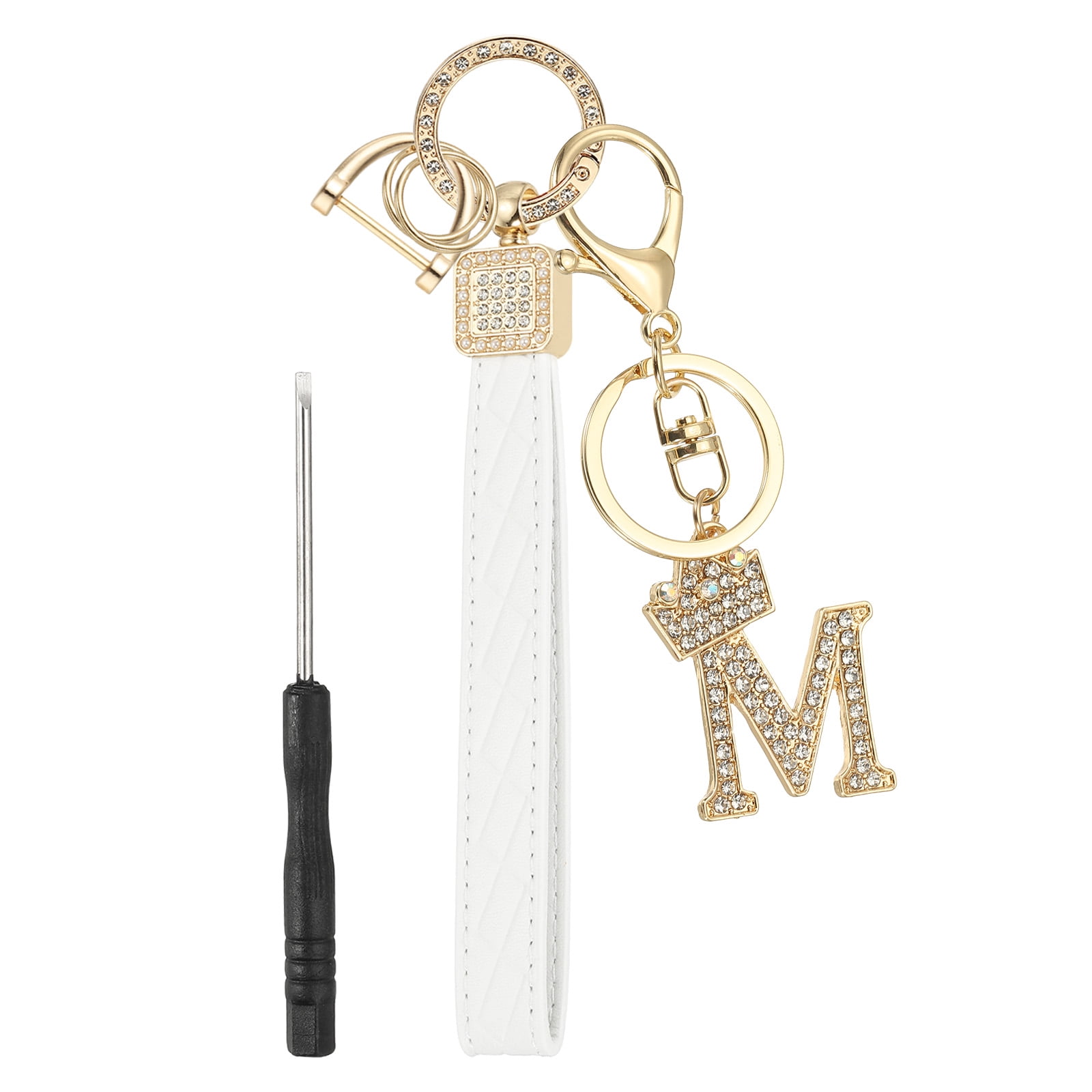 Leather Wristlet Keychain, Crown Design Letter M Keychains with Key ...