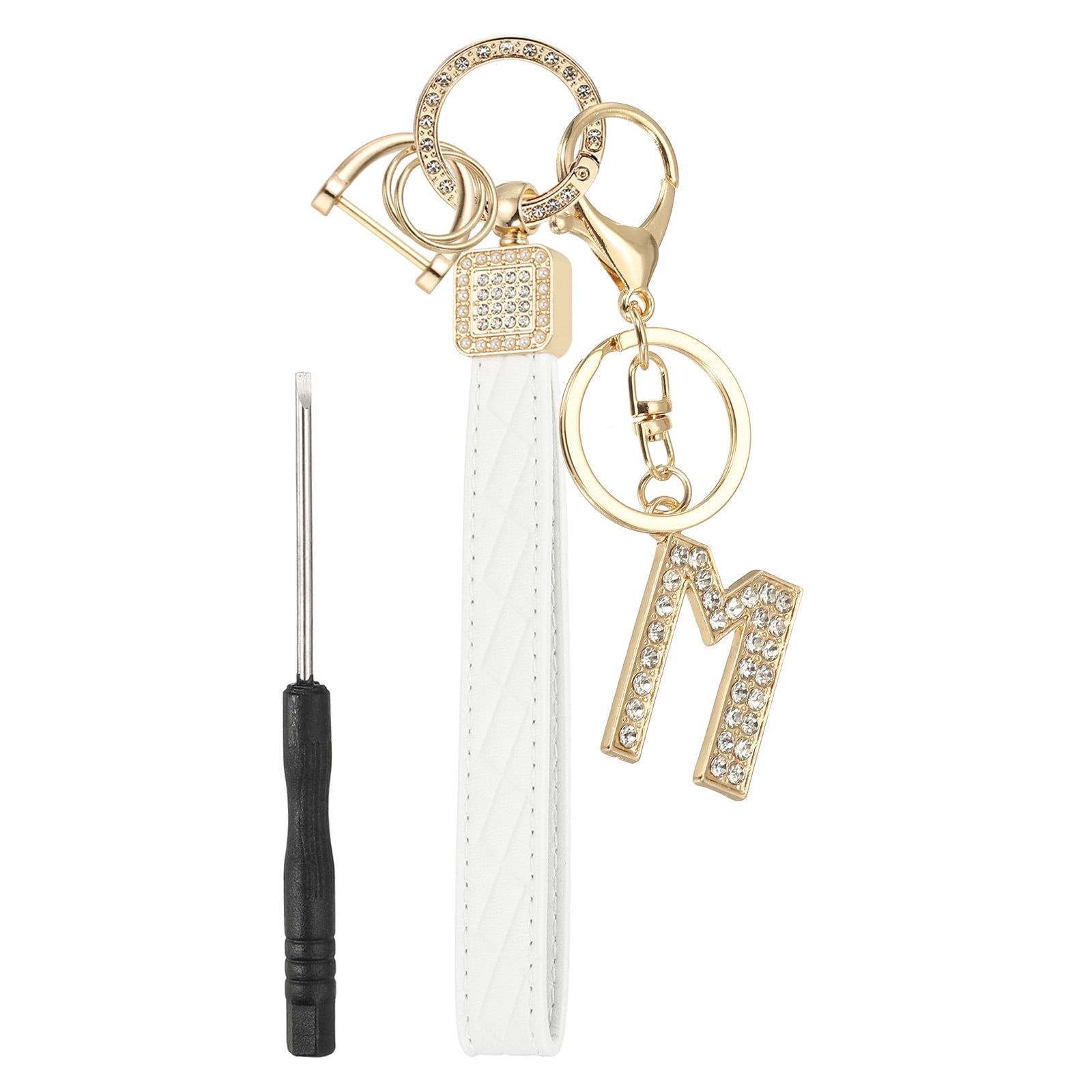 Leather Wristlet Keychain, Letter M Keychains with Key Ring and D Ring ...