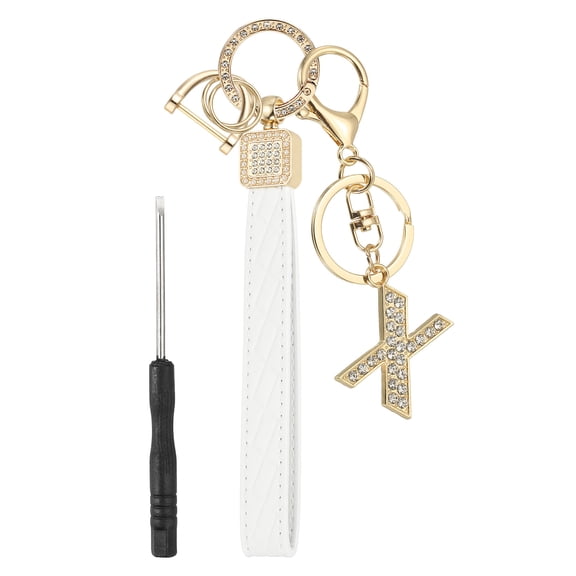 Leather Wristlet Keychain, Letter X Keychains with Key Ring and D Ring Car Keys Keychain Decorative Alphabet Key Chain for Bag Backpack DIY, Gold Tone