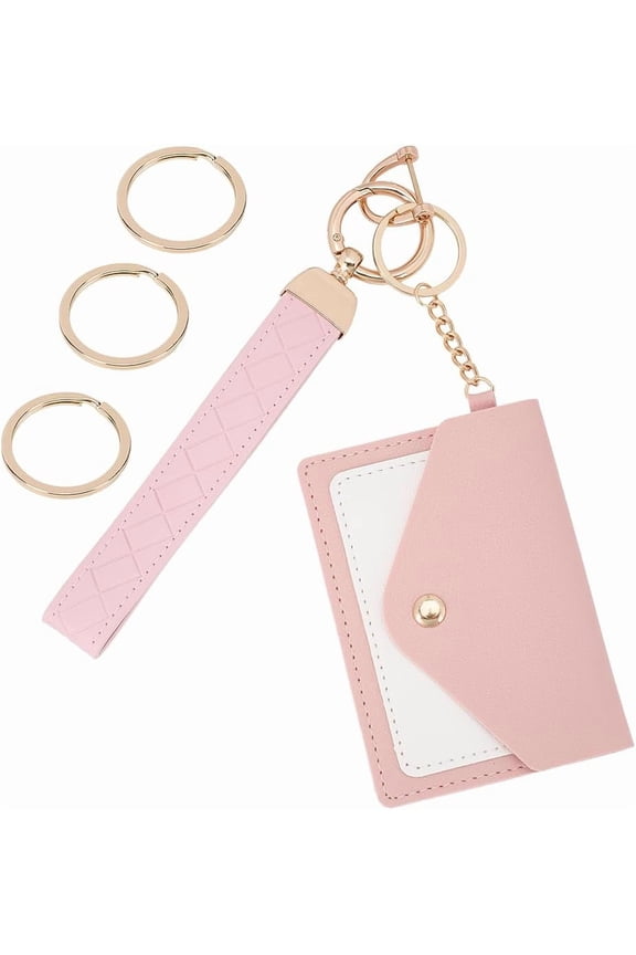 Leather Wristlet Keychain Wallet Keychain Wristlet Small Slim Credit Card Holder Pink DIY