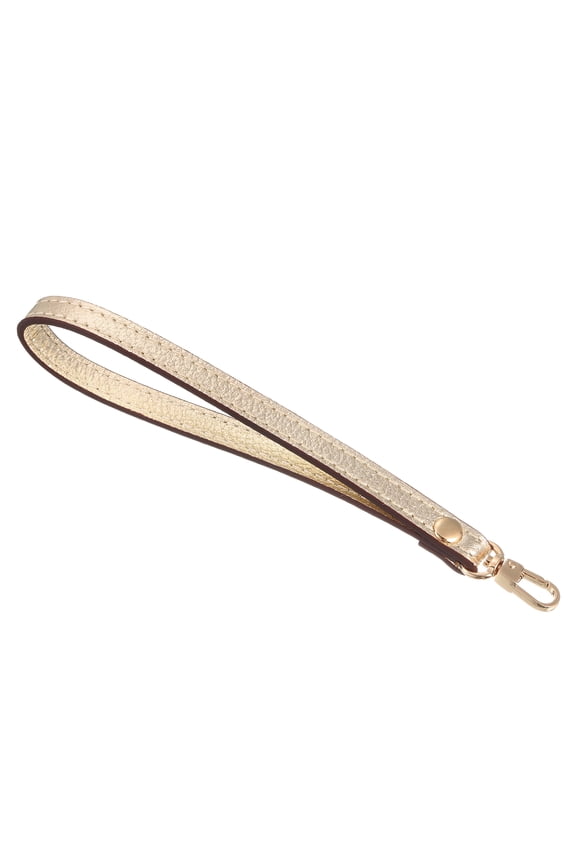 Leather Wristlet Strap, 7.48" Hand Wrist Lanyard Bag Key Chain (Gold Gold)