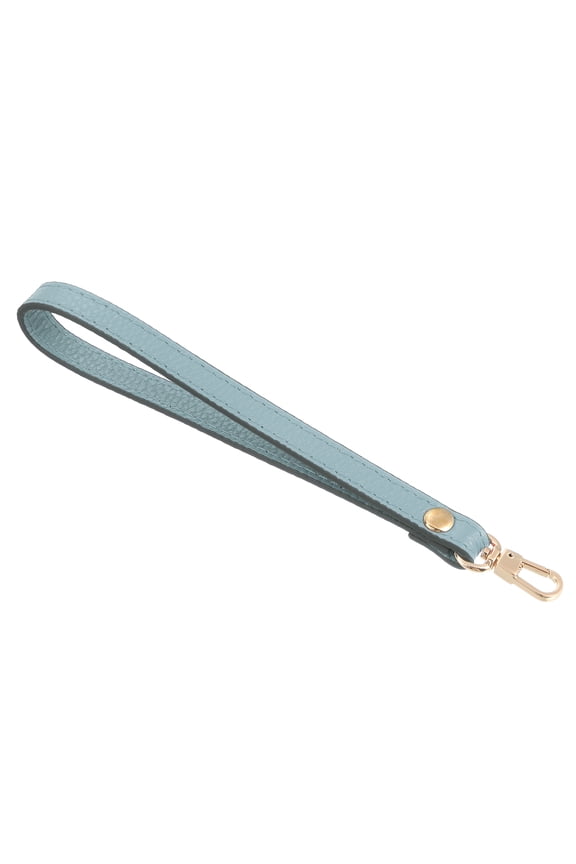Leather Wristlet Strap, 7.48" Hand Wrist Lanyard Bag Key Chain (Sky Blue Gold)