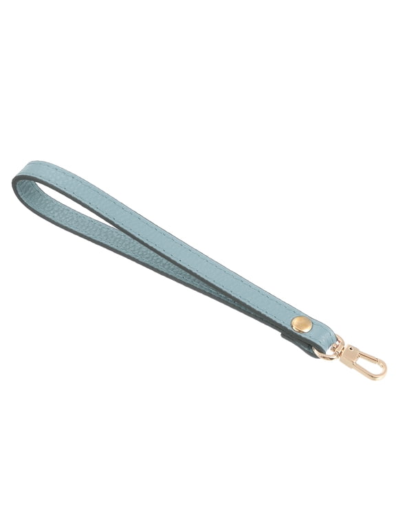 Leather Wristlet Strap, 7.48" Hand Wrist Lanyard Bag Key Chain (Sky Blue Gold)