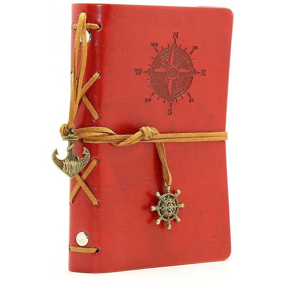 Leather Writing Journal Notebook, 7 Inches Vintage Nautical Spiral Blank String Diary Notepad Sketchbook Travel to Write in, Refillable Notepad, Retro Pendants, Classic Embossed