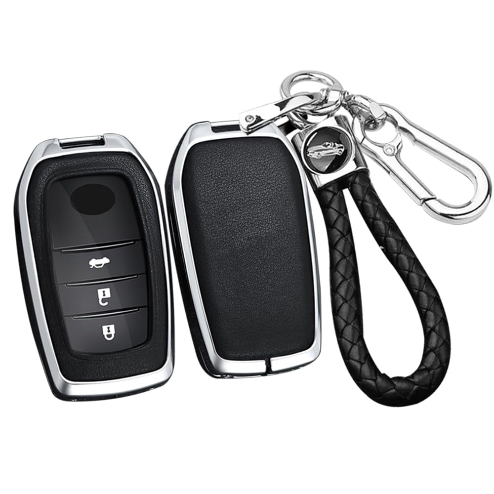 Leather+Zinc Alloy 3/4/5/6 Button Key Fob Cover Fit for Toyota Land Cruiser 2023 2022 Venza RAV4 Prime Hilux Fortuner Tundra Corolla Sequoia Keyless Key Holder with Keychain
