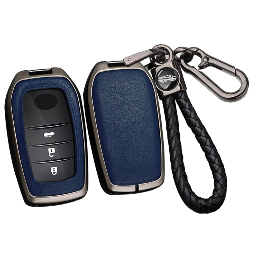 Leather+Zinc Alloy 3/4/5/6 Button Key Fob Cover Fit for Toyota Land Cruiser 2023 2022 Venza RAV4 Prime Hilux Fortuner Tundra Corolla Sequoia Keyless Key Holder with Keychain