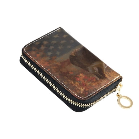 Leather Zipper Card Bag 4.7x3.1x0.8Inch Women's Card Bag Coin Purse Credit Card Bag Bank Card Bag Business Card Bag Coin Bag American Deer