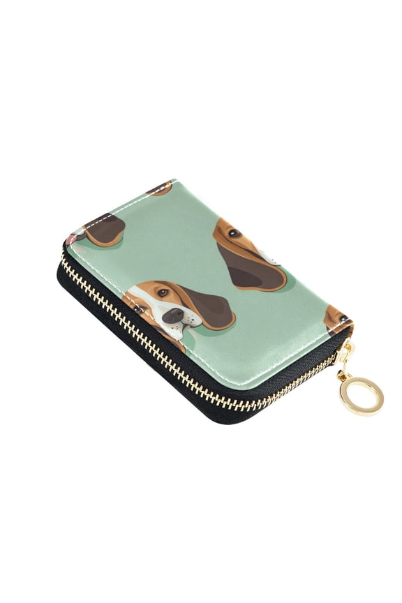 Leather Zipper Card Bag 4.7x3.1x0.8Inch Women's Card Bag Coin Purse Credit Card Bag Bank Card Bag Business Card Bag Coin Bag Beautiful Cool Dog