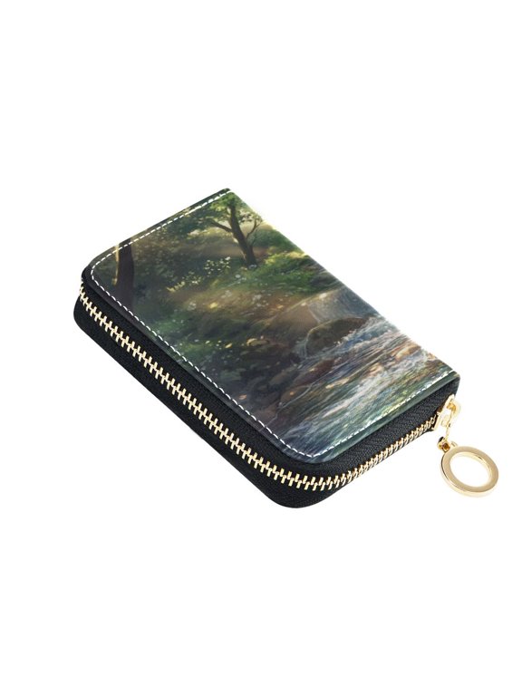 Leather Zipper Card Bag 4.7x3.1x0.8Inch Women's Card Bag Coin Purse Credit Card Bag Bank Card Bag Business Card Bag Coin Bag Beautiful Green Stream