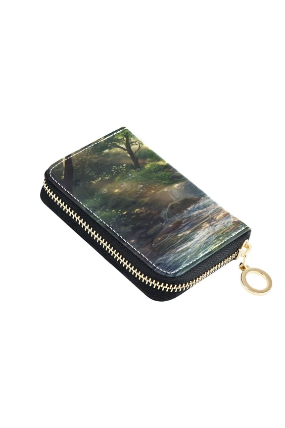 Leather Zipper Card Bag 4.7x3.1x0.8Inch Women's Card Bag Coin Purse Credit Card Bag Bank Card Bag Business Card Bag Coin Bag Beautiful Green Stream