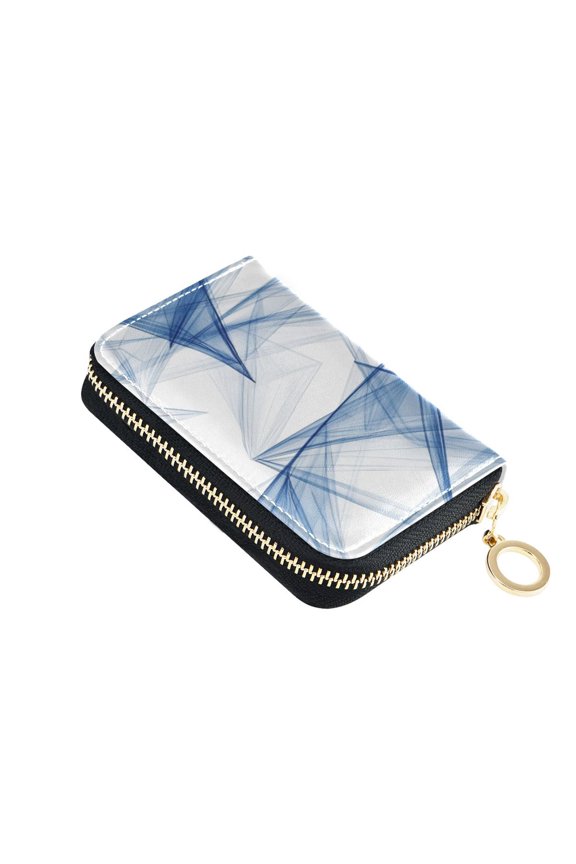 Leather Zipper Card Bag 4.7x3.1x0.8Inch Women's Card Bag Coin Purse Credit Card Bag Bank Card Bag Business Card Bag Coin Bag Blue Cartoon Triangle